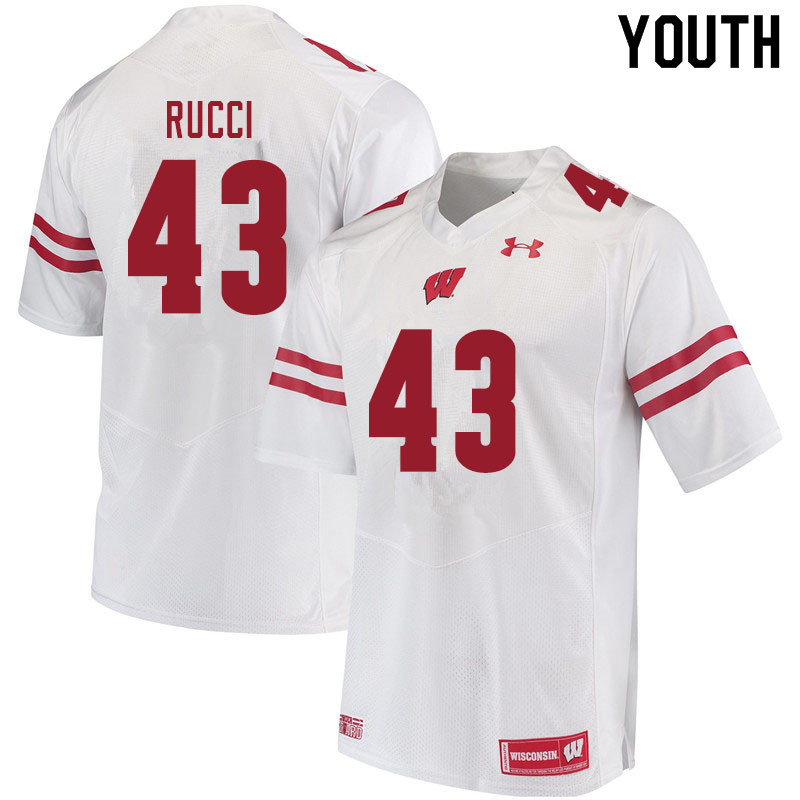 Youth #43 Hayden Rucci Wisconsin Badgers College Football Jerseys Sale-White - Click Image to Close